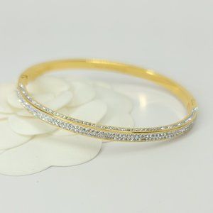 NWT 18K Gold Stainless Steel Pave CZ Bracelet